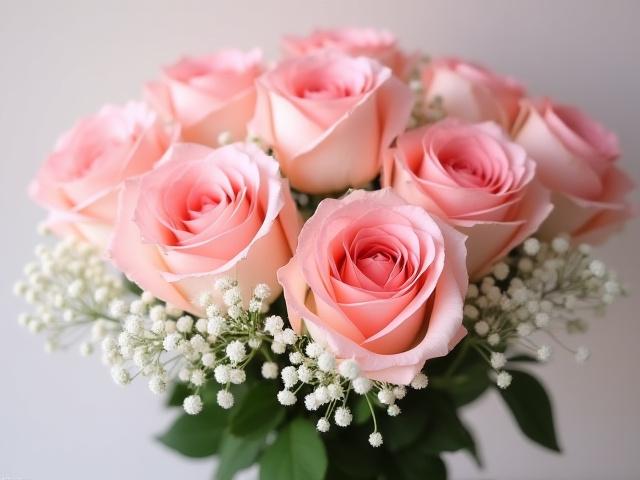 Rosy Blush Bouquet - isang bungkos ng pink na rosas at baby's breath.